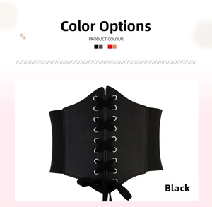 Detail of vintage black corset belt with lace-up front design and silver eyelets