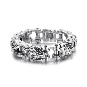 Lion Head Chain Bracelet 316L Stainless Steel Biker Punk Jewelry For Men Retro Mechanical Industrial Style