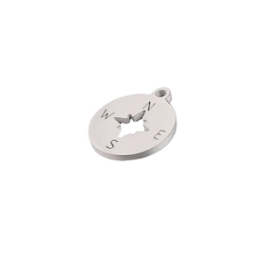 Polished stainless steel compass pendant with hollow star and NESW letters