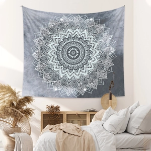 Tenture murale mandala bohème gris foncé pour décoration de chambre chaleureuse
