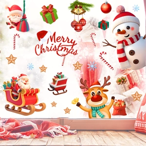 Christmas window static stickers featuring Santa, snowman, and reindeer for home decor