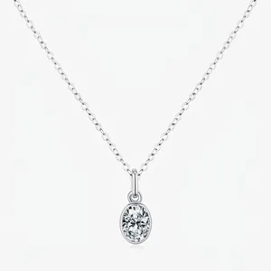 Collier En Argent Sterling 925 Pendentif Moissanite Ovale Chaîne De Clavicule Bijoux De Mode Élégants Pour Femmes