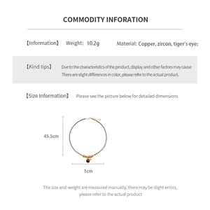 Size chart showing 45.5cm necklace length and 1cm tiger eye stone gourd pendant