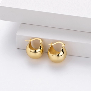 Minimalist S925 sterling silver ball hoop earrings in polished gold finish