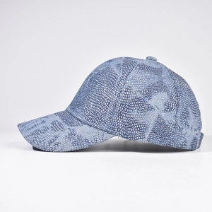 Denim baseball cap with sparkling silver rhinestone pattern and curved brim for unisex style