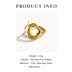 Detailed view of 316L stainless steel 18K gold ring with dimensions 19mm and 5.4g weight