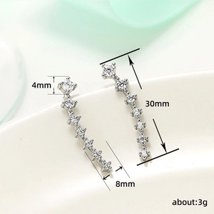 Elegant curved silver earrings with sparkling round zircon stones for women