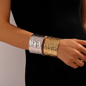 Hammered metal textured open cuff bracelets in gold and silver finish for women