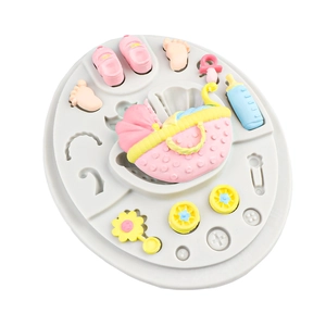 Stampo in silicone per neonati con passeggino, biberon e piedini per decorazione torte fondente