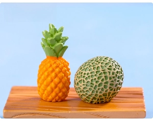 Conjunto de figuritas de fruta de resina en miniatura, piña y melón para micropaisaje DIY.