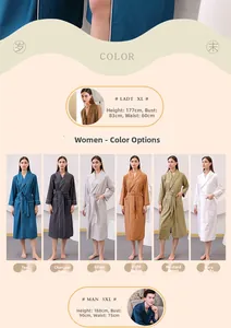 Detail showcasing lightweight waffle weave robes in six colors for men and women