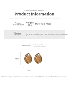 Detailed specs of gold irregular leaf earrings showing 20g weight and 4.5cm size
