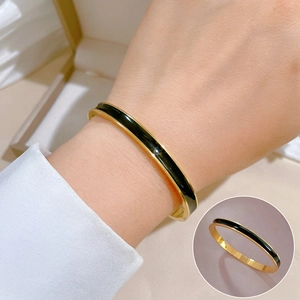 Minimalist Stainless Steel Bangle Vintage Enamel Inlay Bracelet Light Luxury Hinged Clasp Hand Jewelry For Women