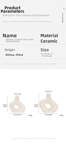 Size chart for hollow ceramic vases showing dimensions for small and large sizes