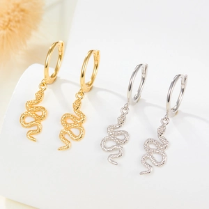 Unique S925 sterling silver snake drop earrings in gold and silver finishes