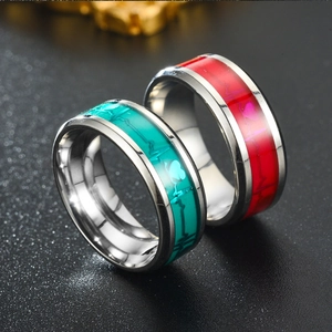 Macro detail of heartbeat pattern rings in green and red luminous finishes