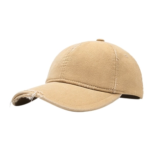 Vintage khaki distressed cotton baseball cap with ripped holes and soft top for unisex