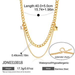 Double-layered gold stainless steel star necklace with zircon pendant and detail on extension
