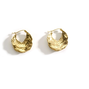 Luxury 18k gold plated irregular oval earrings with hammered texture for women