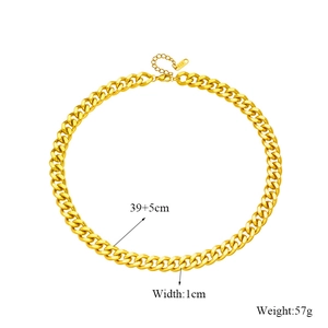 Polished 18K gold plated chunky Cuban link necklace with 1cm width and 39+5cm chain length