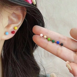 Colorful candy-colored round stud earrings in high-saturation enamel for a vibrant style