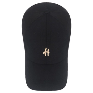 Classic black soft top baseball cap with golden embroidered H letter for sun protection