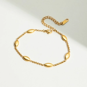 Classic 18K gold plated stainless steel marquise chain bracelet with adjustable lobster clasp
