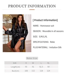 Detailed size chart for black imitation silk robe with bust and length measurements