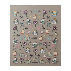 Floral garden relief nail stickers with 3D bunny and angel designs for girls