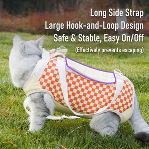 Checkered pet harness vest with secure velcro closure and double D-rings for small cats