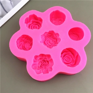 Pink silicone 3D rose flower mold with 7 cavities for chocolate cake decoration