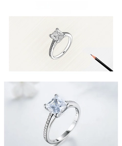 Macro shot of S925 sterling silver stamp and square zircon setting on stylish ring