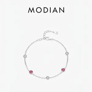 925 Sterling Silver Bracelet Round Red White Zircon Adjustable Thin Chain Elegant Jewelry For Women