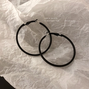 Matte Black Hoop Earrings For Women Large Round Geometric Minimalist Alloy Jewelry With Silver Earring Post