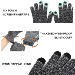 Thickened knit winter gloves with 6-finger touchscreen design and warm napping lining