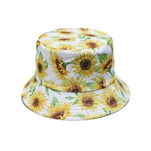 Sunflower Floral Print Bucket Hat Polyester Summer Outdoor Sun Protection Beach Travel Short Brim For Women