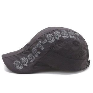 Breathable dark grey mesh flat cap with SPORT print and adjustable strap for summer