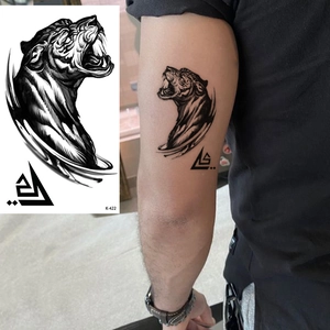 Black and white realistic leopard head temporary tattoo sticker for arm application