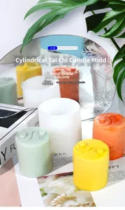 Detail of yin yang tai chi cylinder silicone mold and colorful finished candles