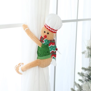 Christmas gingerbread man curtain tieback buckle with knit vest and striped scarf decor