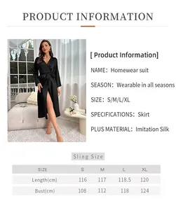 Detailed size guide and measurements for this elegant long black silk-satin bathrobe