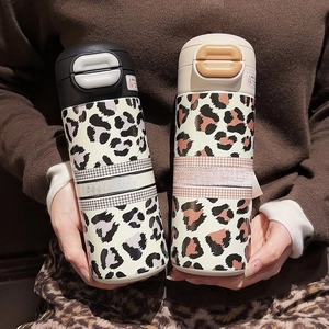 Leopard Print Houndstooth 316 Stainless Steel Vacuum Insulated Bottle Double Drink Lid Straw Portable Water Cup For Women