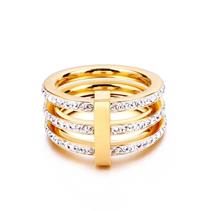 Three-layer 18k gold plated stainless steel ring with micro-pave cubic zirconia stones