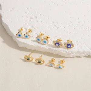 5-piece Evil Eye stud earrings set with colorful zircons and gold-plated alloy