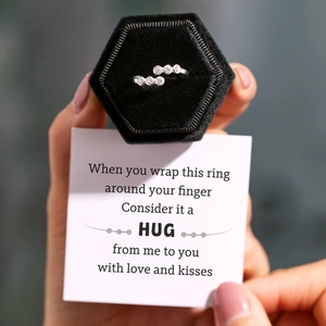 Close-up of S925 sterling silver ring with zirconia in a black velvet gift box