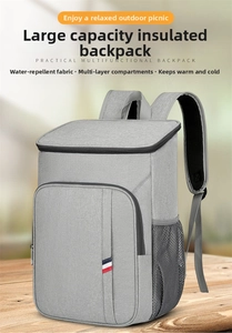 Détails du sac à dos isotherme gris clair résistant à l'eau pour pique-nique en tissu oxford