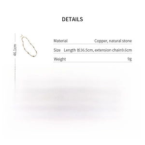 Detail view of the ethnic beaded necklace size specs and natural stone material