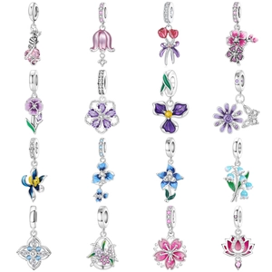 Assorted enamel floral flower charms including rose and cherry blossoms for DIY bracelets