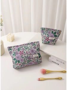 French Vintage Floral Jacquard Cosmetic Bag Large Capacity Cotton Canvas Embroidered Toiletry Storage Pouch Women