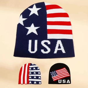 Unisex Winter Strickmütze USA Flagge Sterne Streifen USA Schriftzug Acryl Strick Warm Outdoor Lässig Sportlich Kappe